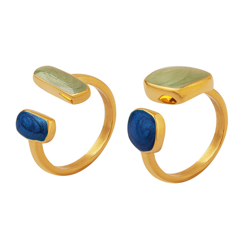 Style Open Adjustable Enamel Handmade Drip Titanium Steel Gold Plated Bracelets