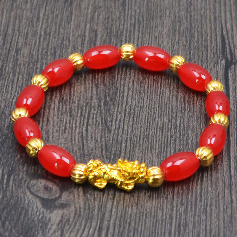 Women's & Men's Imitation Golden Pi Couple Obsidian Vietnam Bracelet