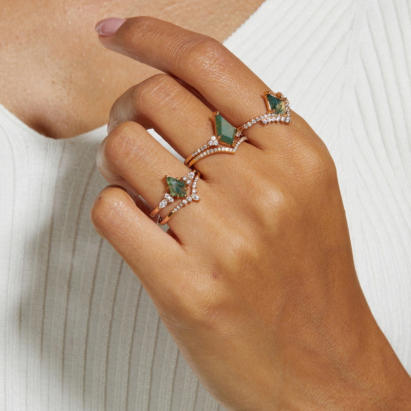 Affordable Luxury Fashion Sier Green Moss Stone Fresh Water Rings