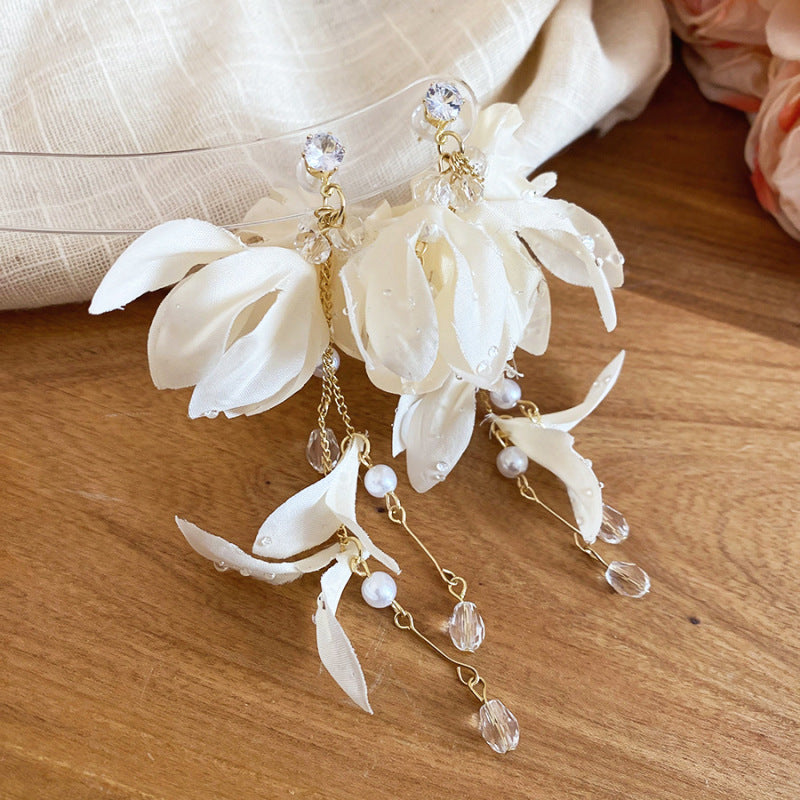 Dopamine Vacation Style Sier Needle Bead Flower Delicate Indie Earrings