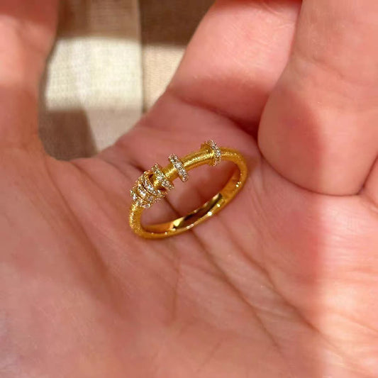 Brushed Interlocked Good Luck Comes Advanced Personality Ring