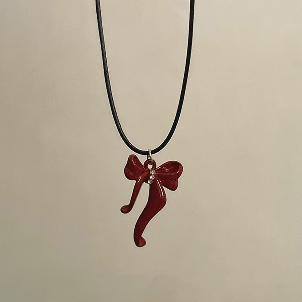 Niche Minimalist Bow Black Leather Rope Necklaces