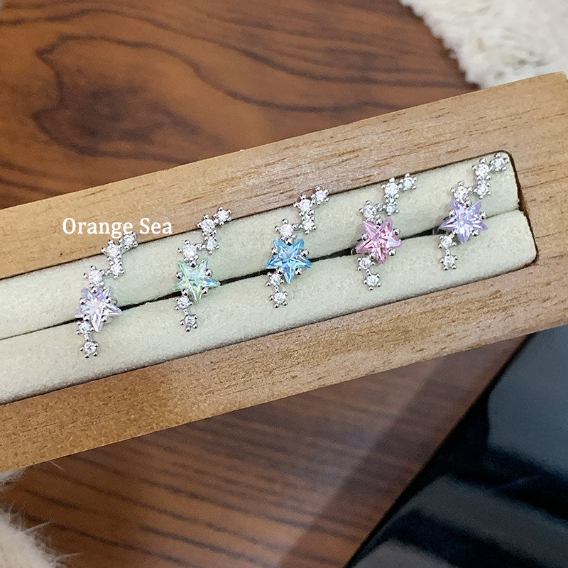Bunch Of Meteor Flash Zircon Auricle Nail Titanium Steel Niche Stud Earrings