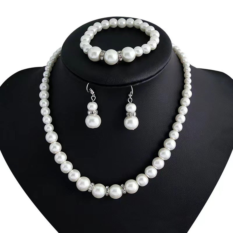 Women's Pearl Three-piece Gift For Mother Beautiful Necklace