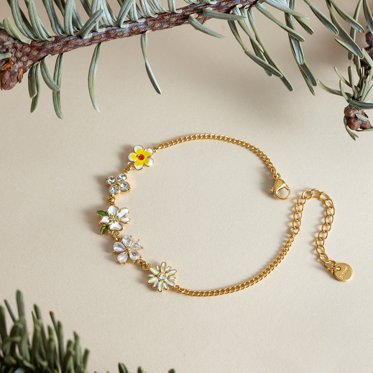 Style Niche With Zircon Flower Stainless Bracelet