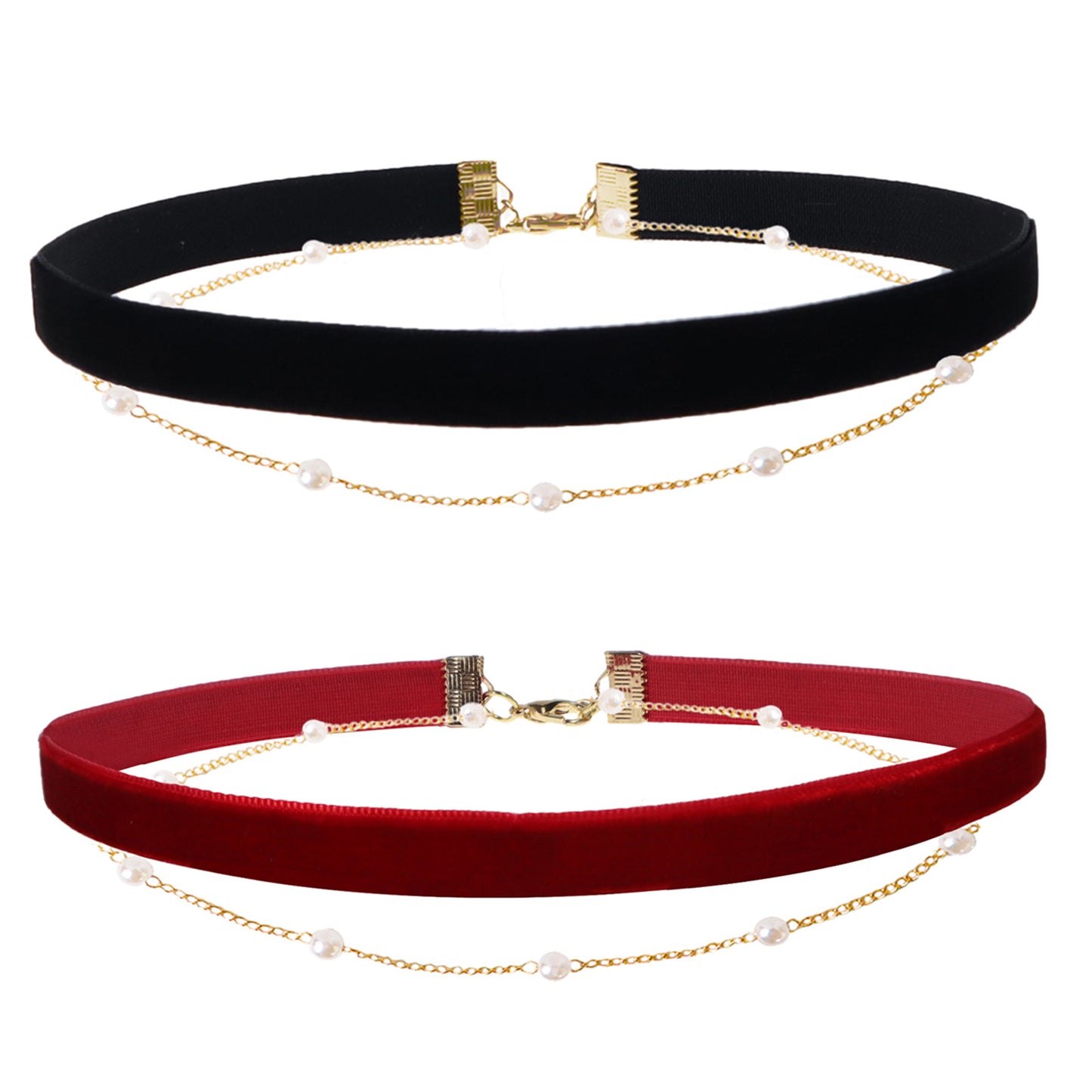 Burgundy Veet Neckband Vintage Toast Clothing Neck Simple Pearl Chain Necklace