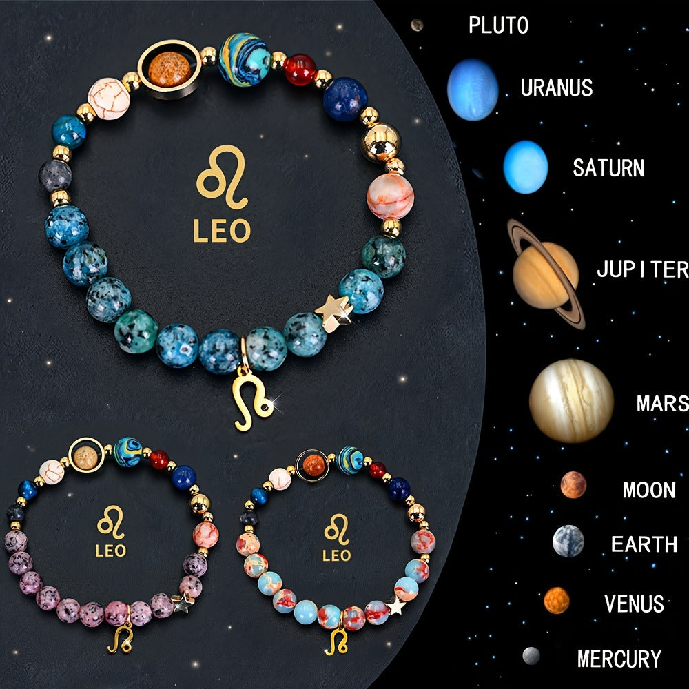 Planets Twee Constellations Natural Stone Blue Black Bracelet