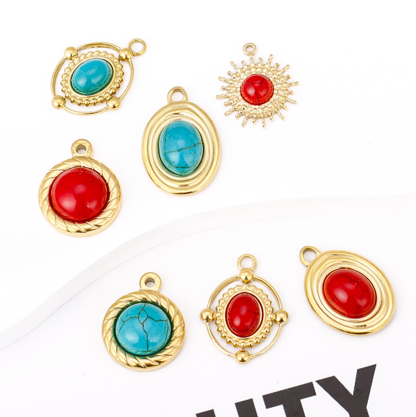 Steel Natural Stone Turquoise Gold-plated French Pendants