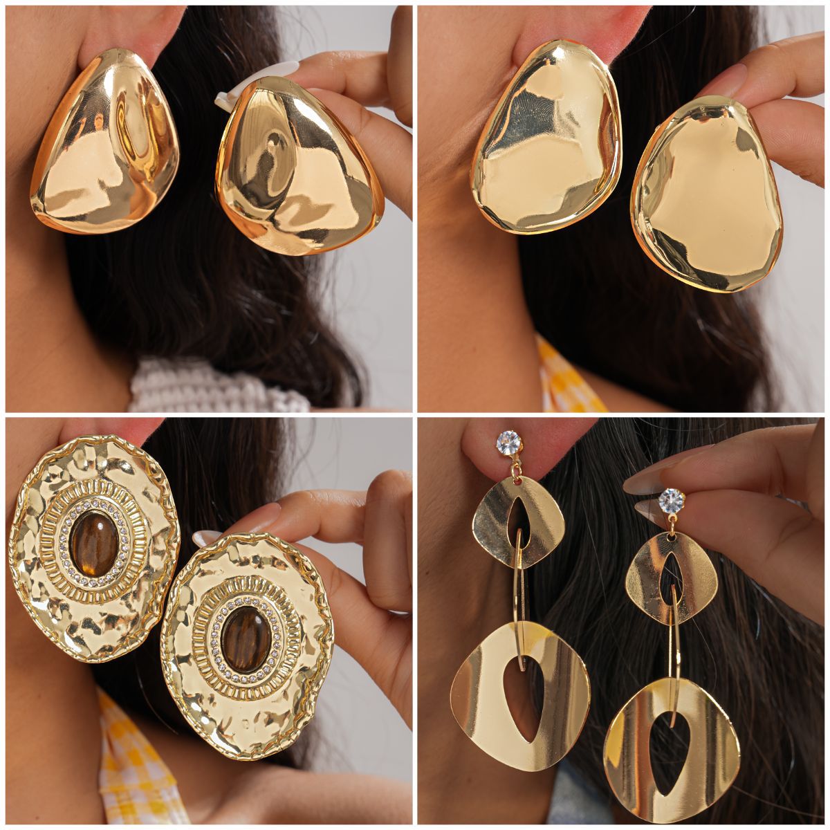 Geometric Cut Heart-shaped Oval Irregular Design Versatile Light Stud Earrings