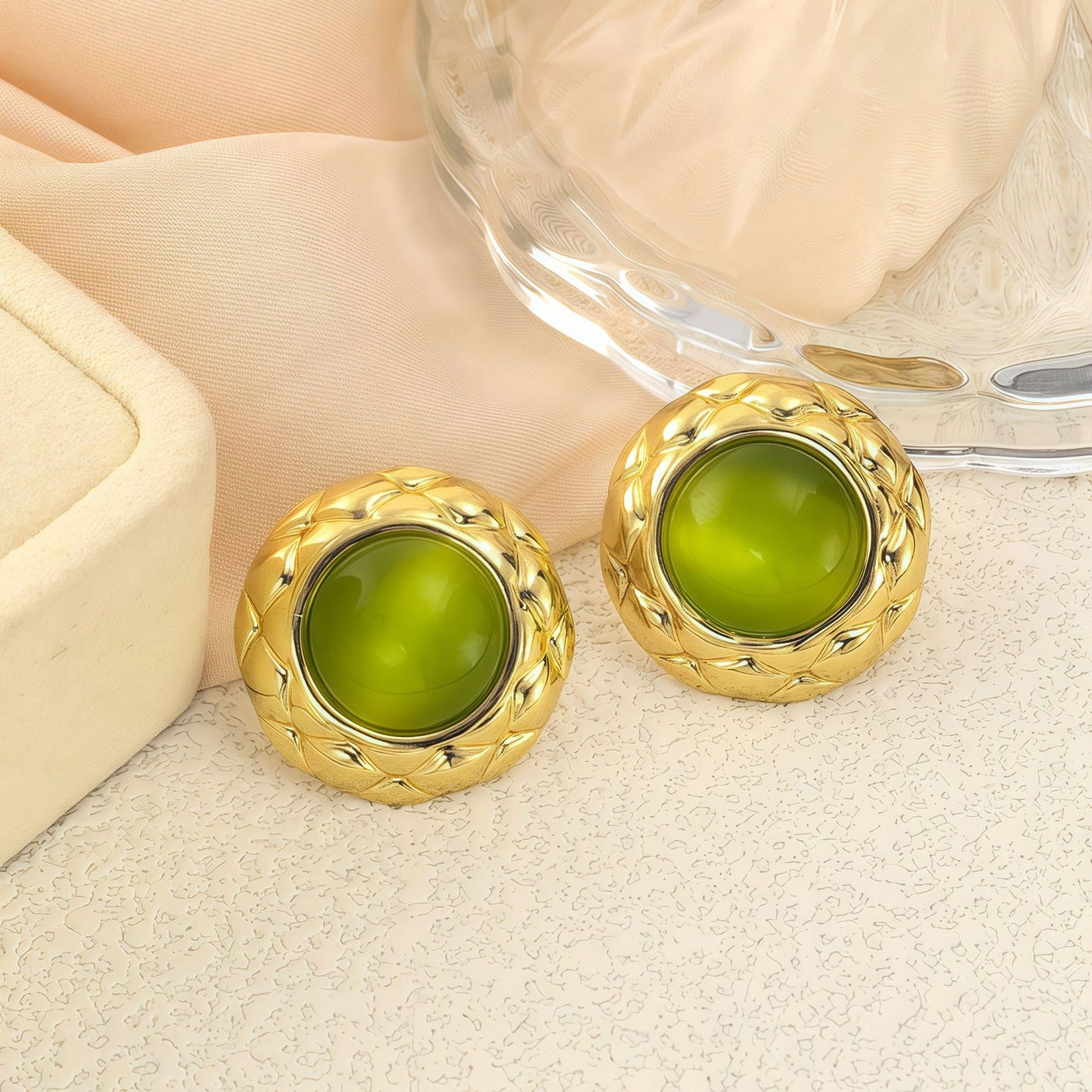 Stainless Steel Geometric Round Ear Light Luxury High-grade Color Stud Earrings