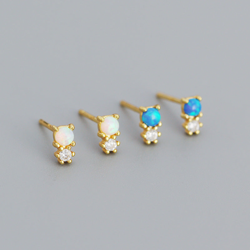 Women's Minimalist Opal Sier Geometric Diamond Synthetic Earrings