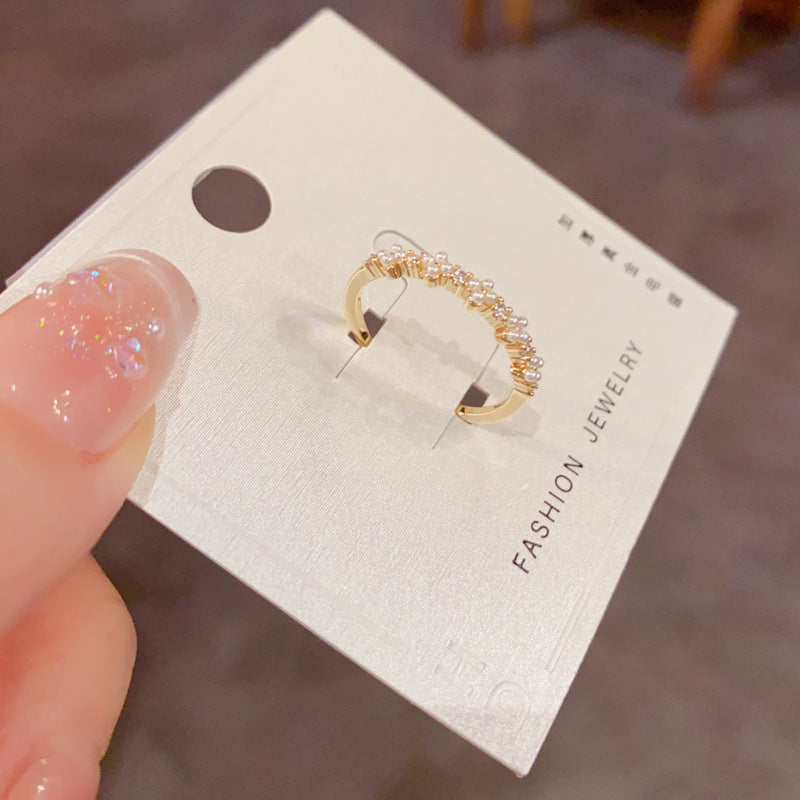 Gentle Stylish Pearl Petals Open Temperament Entry Lux Minimalist Rings