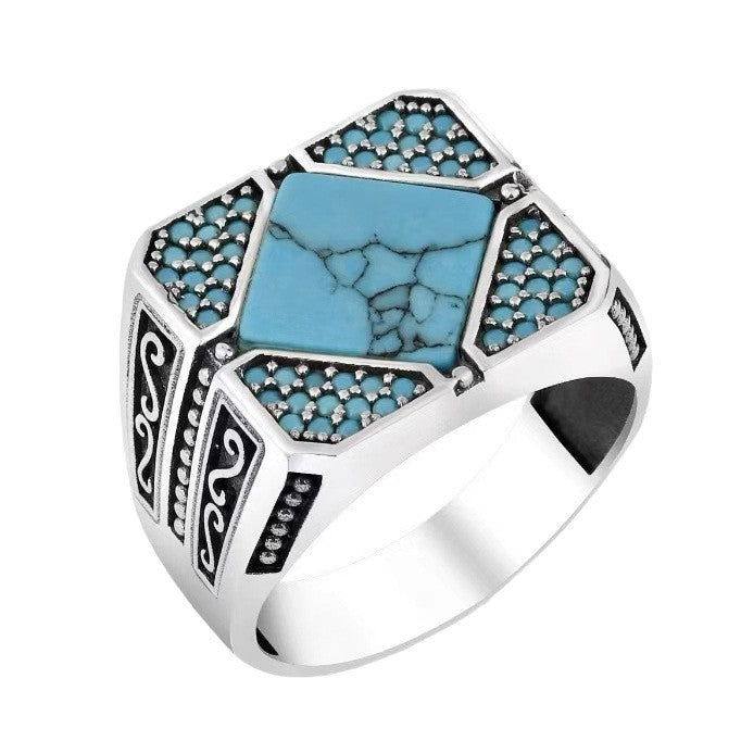 Men's Sier Simple Fashion Turquoise Man's Rings