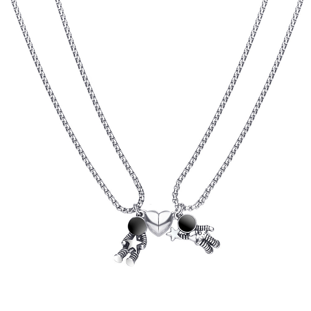 Women's & Men's Creative Spaceman Couple Magnet Suction Astronaut Necklaces
