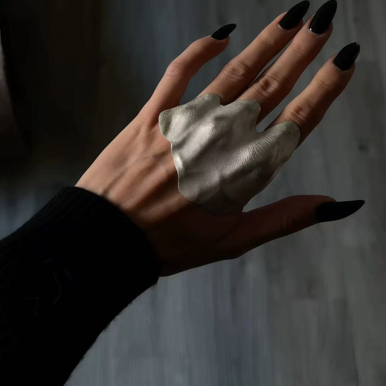 Metal Wide Dark Style Texture Matte Ring