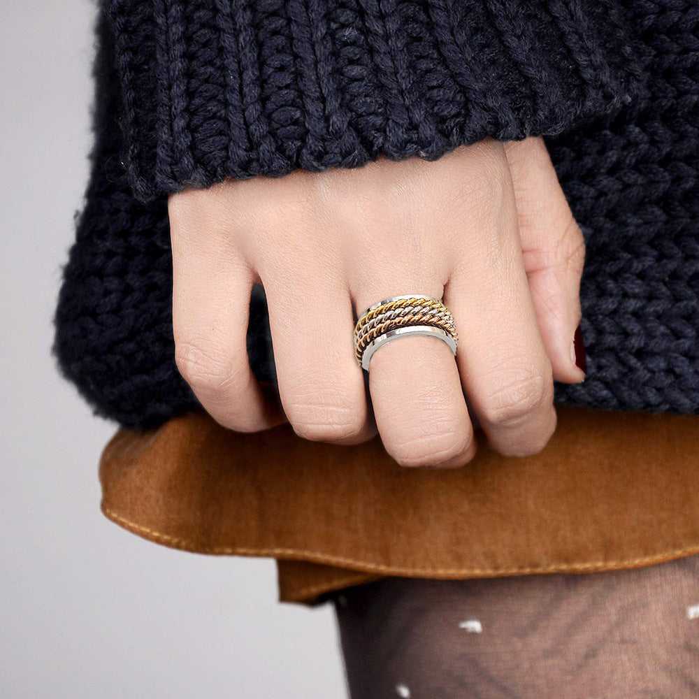 Steel Three-color Twist Wide Version Rotatable Rings