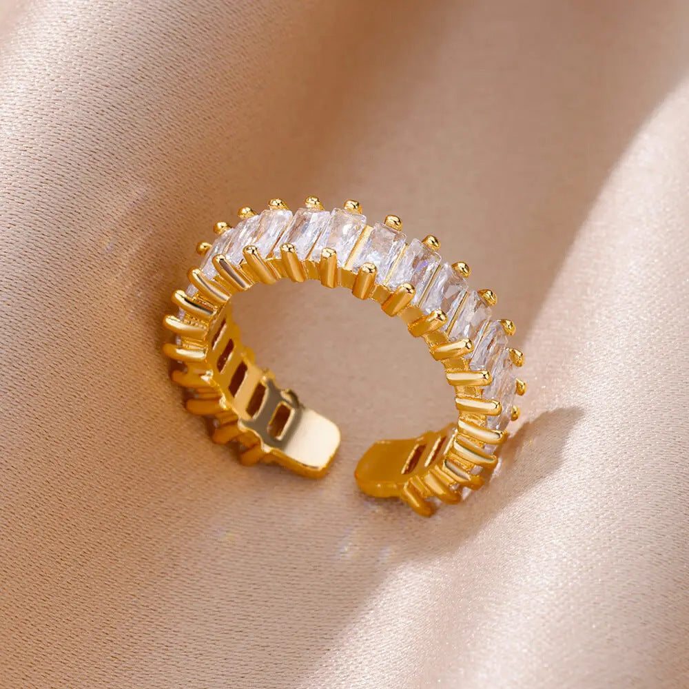 Luxury Gold Copper Plating Cubic Green Zircon Crystal Ring