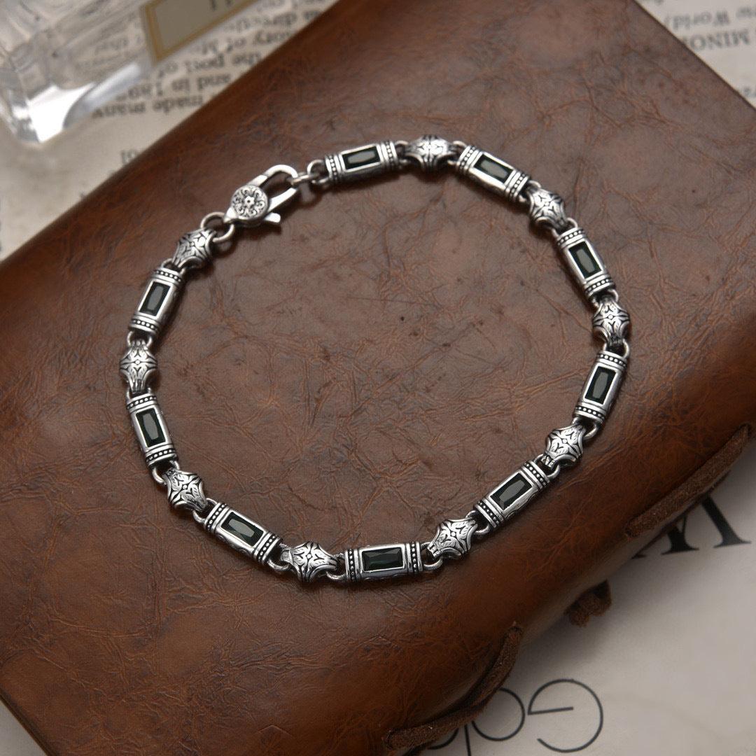 Women's & Men's Tang Grass Pattern Inlaid Stone Wide Bracelets