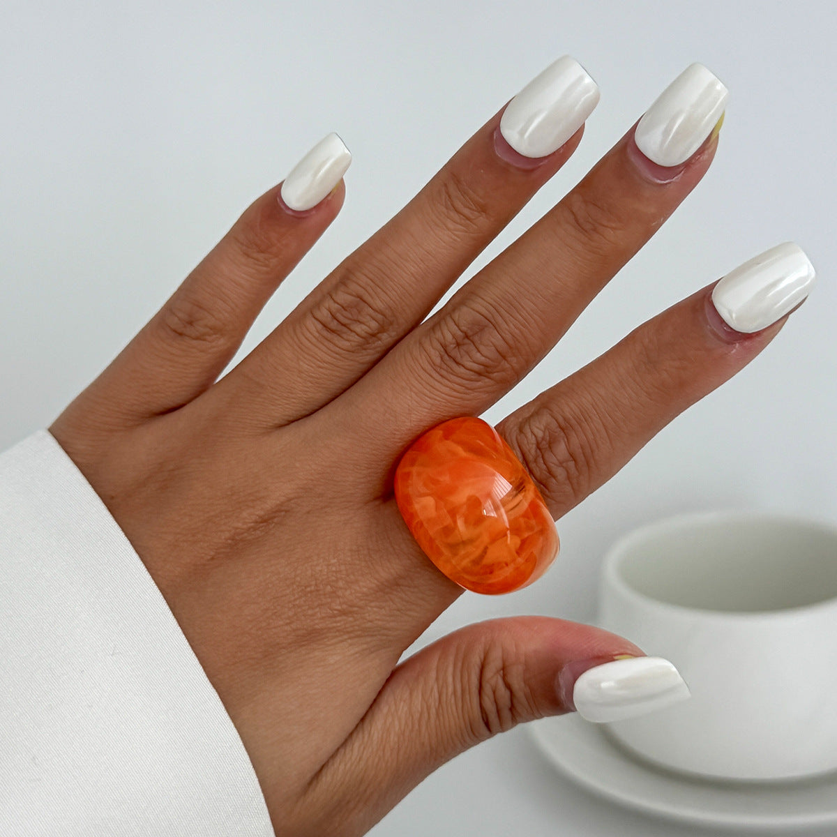 Transparent Color Resin Niche Retro Twin Rings
