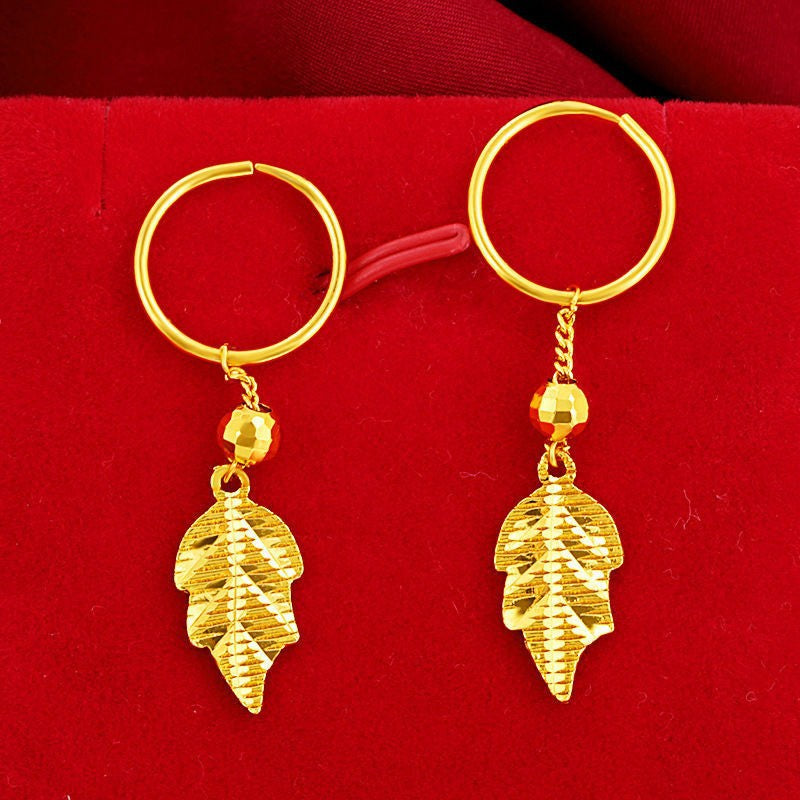 Female Ear Water Drop Phoenix Lucky Beads Leaves Tassel Earrings