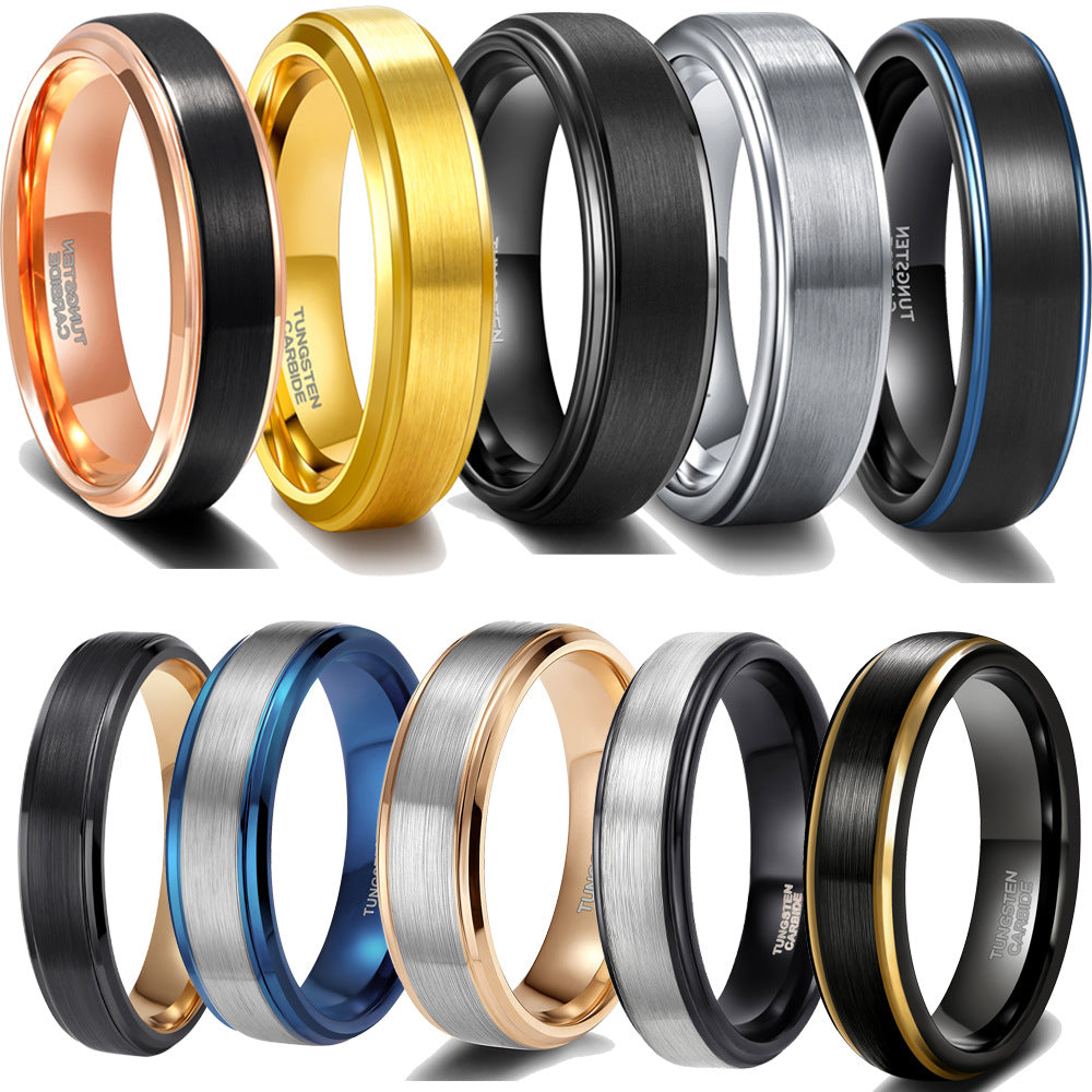 Men's Sier Black Gold Blue Tungsten Rings