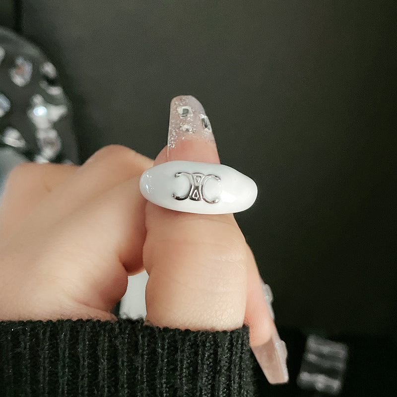 Women's Unique High-grade White Drip Glazed Chain Rings