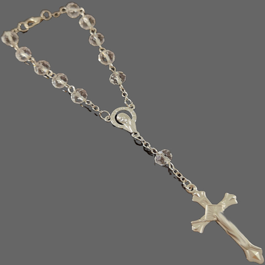 Crystal Cross Rosary Long Sweater Chain Necklace