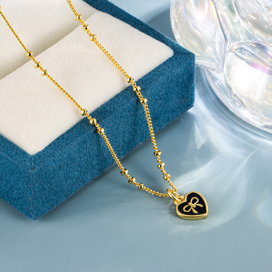 Women's Drip Glazed Love Heart Bow Tie For Necklaces