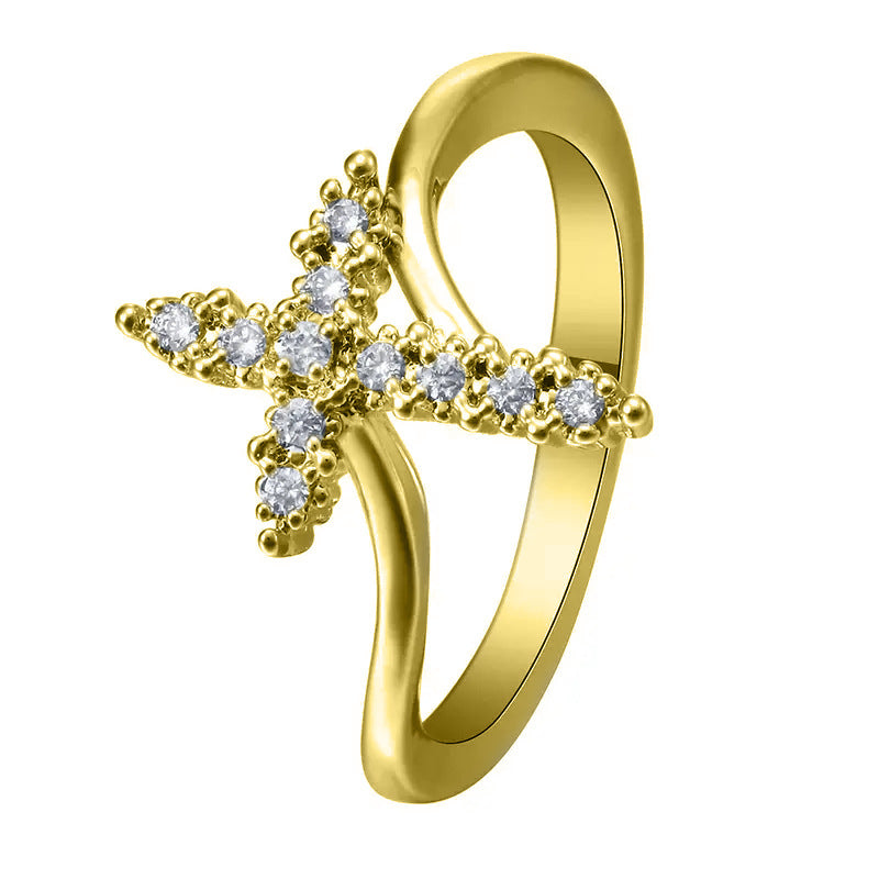 Shi Inlaid Zircon Geometric Engagement Wedding Creative Ring