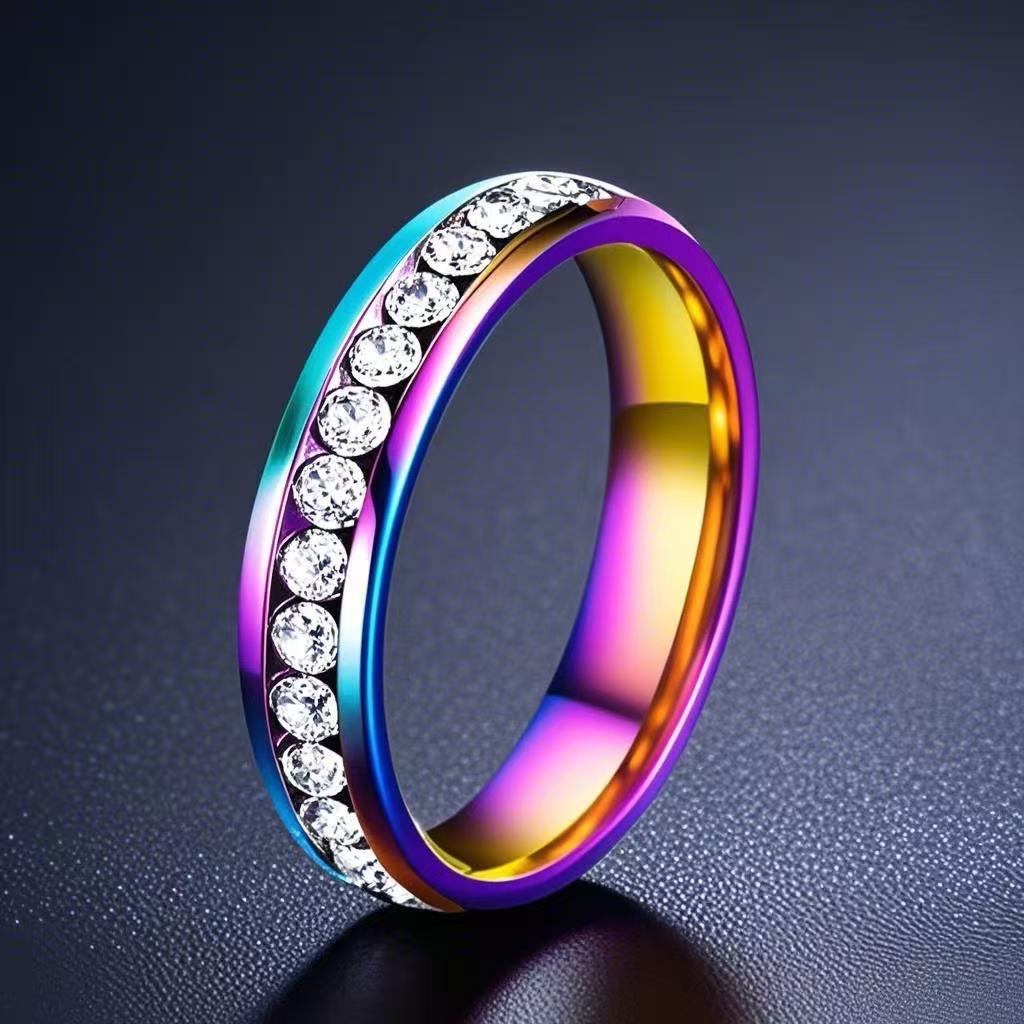 Stainless Steel Starry With Diamonds Diamond Ring