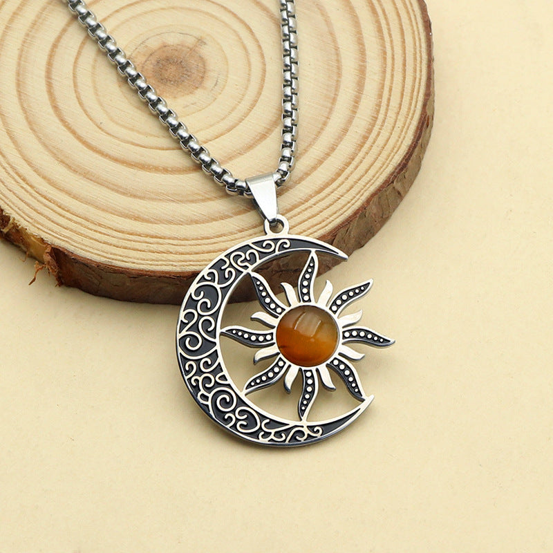 Stainless Steel Fashion Moon Sun Bohemian Titanium Clavicle Necklace