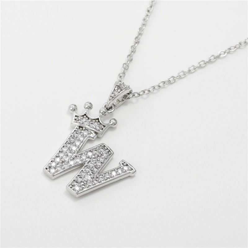 Zircon Crown English Letter Design Gold Clavicle Necklace