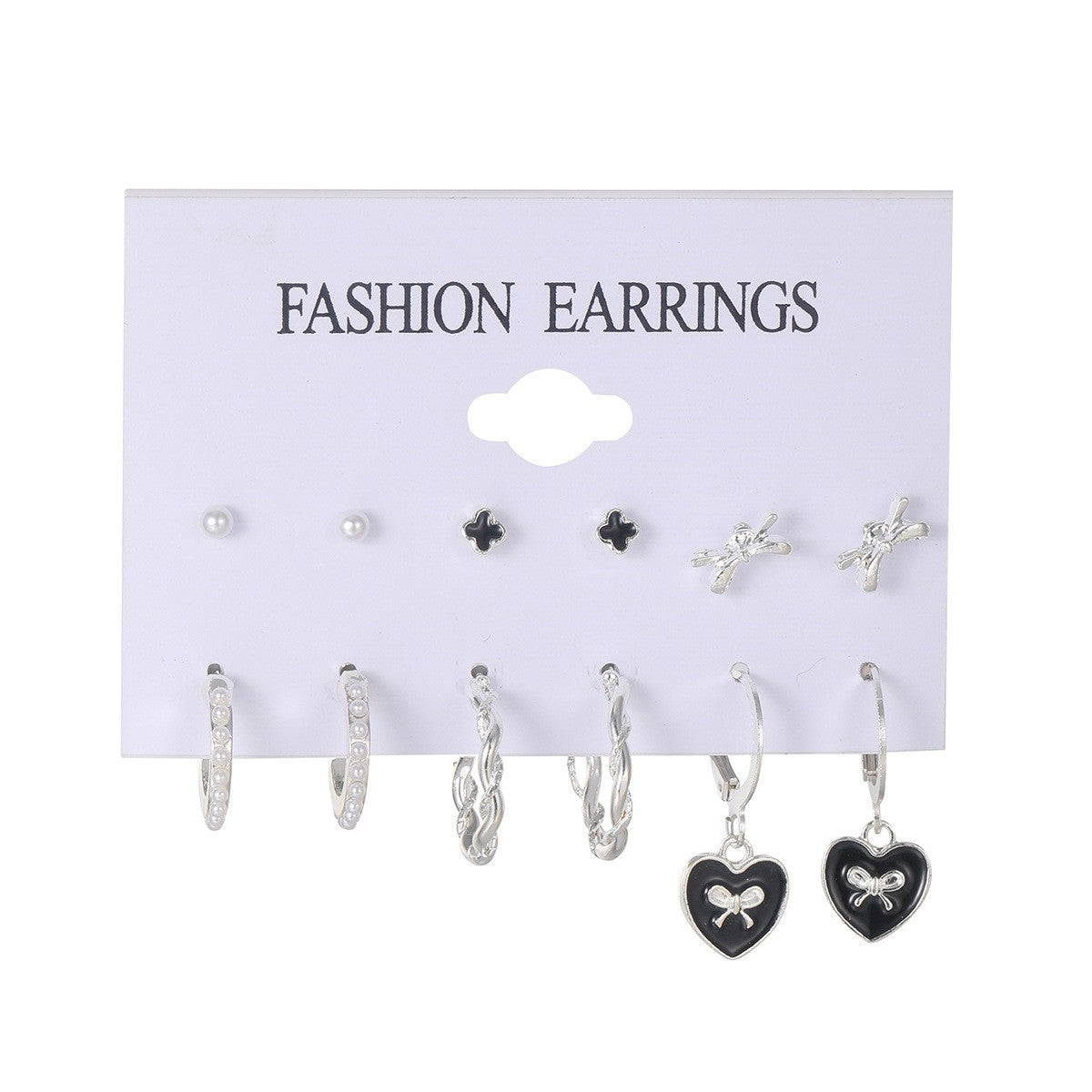 Cool Style Black Zircon Butterfly Pentagram Love Heart Three-piece Female Rings