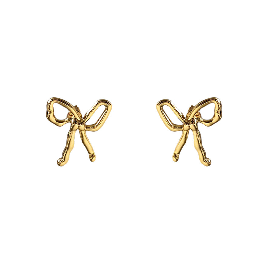 Korean Sweet Wave Bow Exquisite Versatile Commuter Simple Hollow Line Stud Earrings