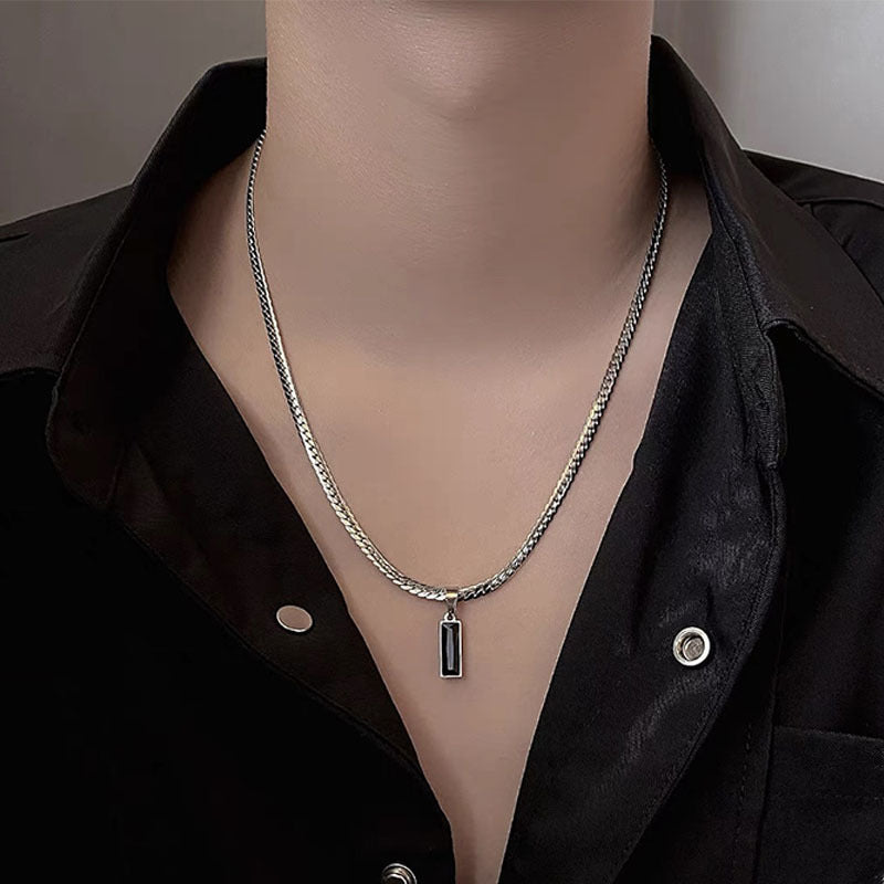 Men's Titanium Steel No Fading Black Zircon Embossed Necklace