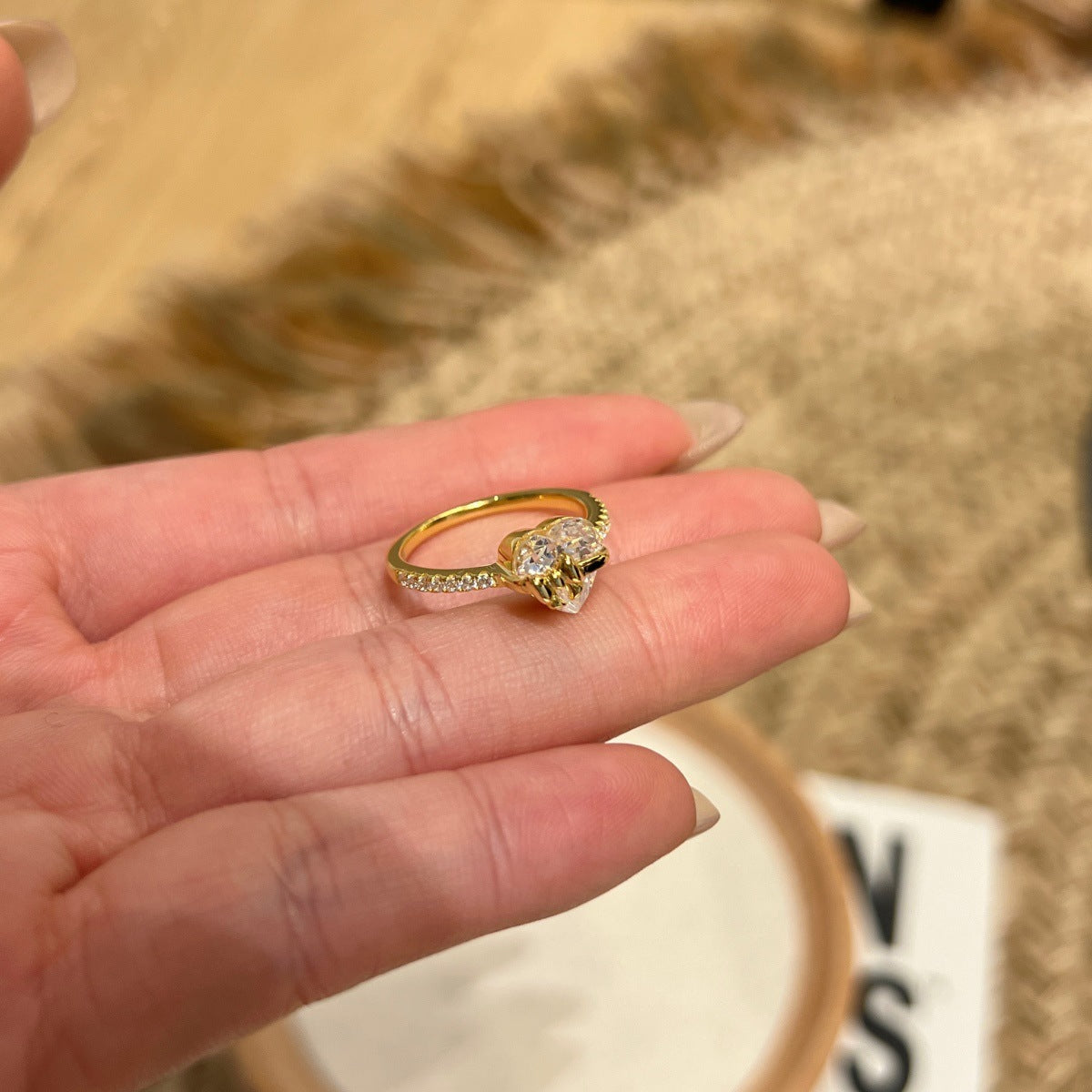 Women's Sterling Sier Zircon Bow Gold Christmas Gift Ring