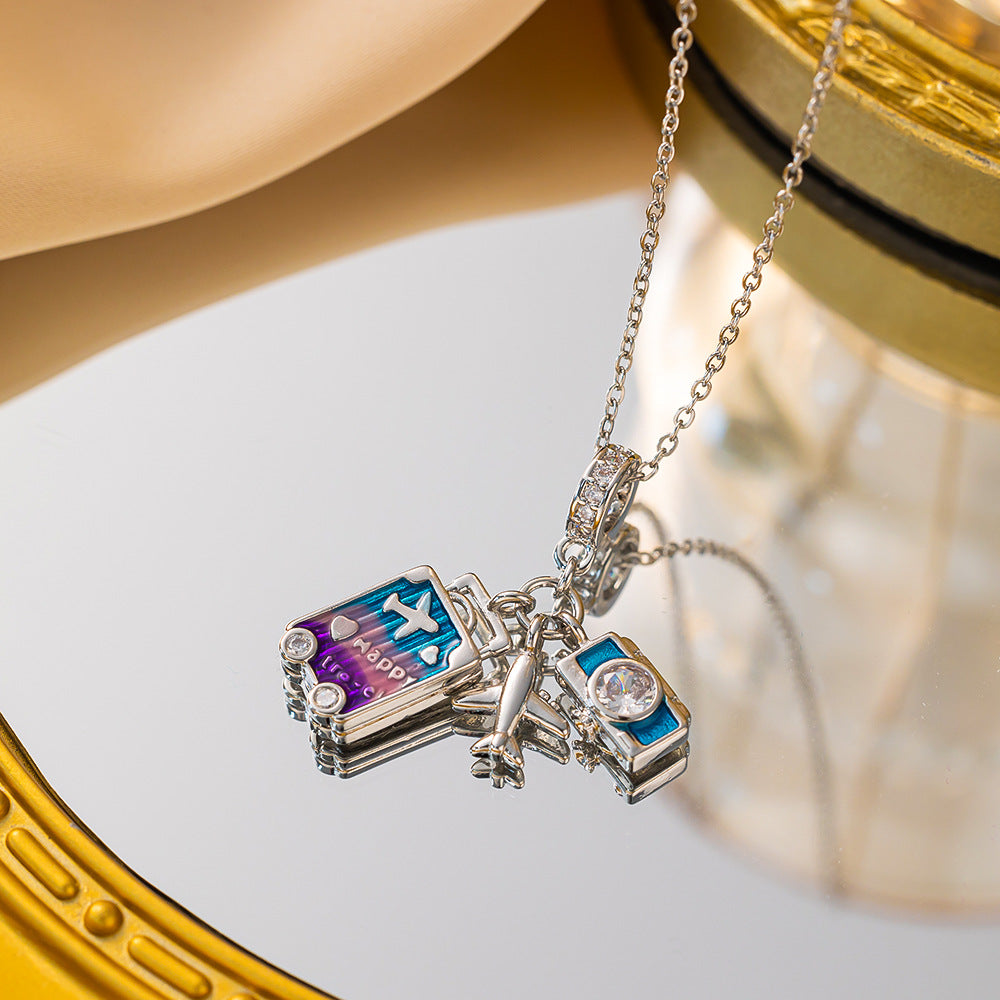 Female Rainbow Dripping Oil Camera Suitcase Aircraft Pendants