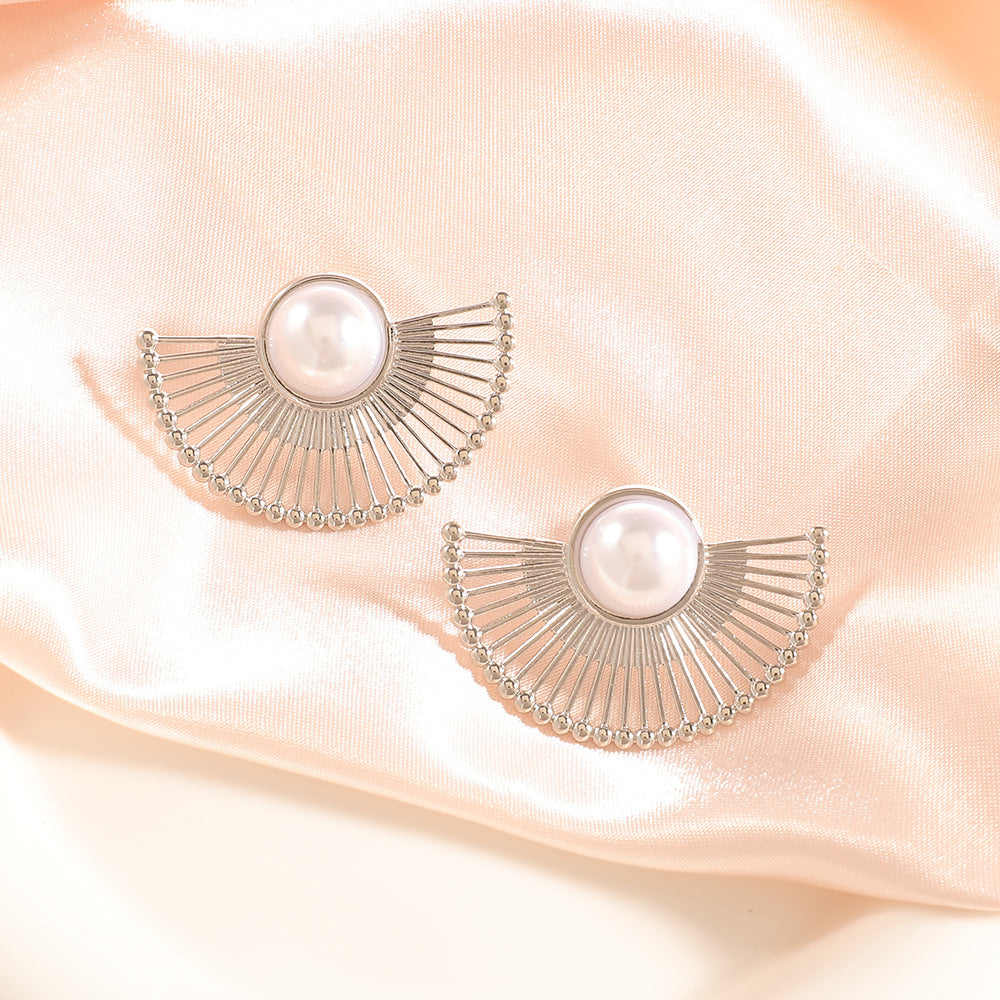 Women's Fashion Design Metal Glossy Surface Folding Ear Stud Earrings
