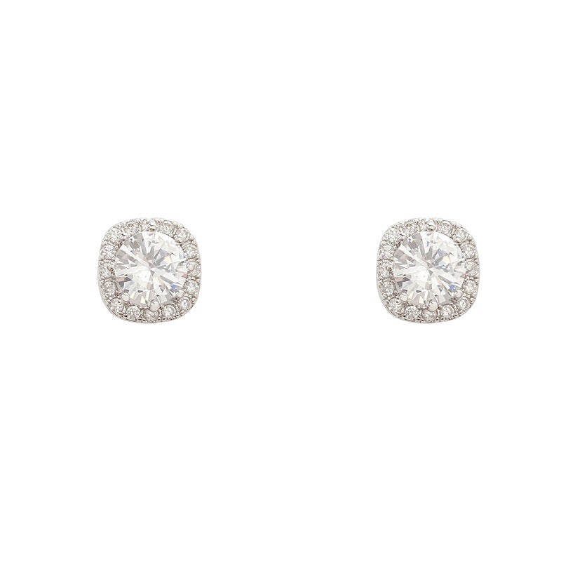 Sier Needle Simple Super Flash Zircon Light Luxury Minority Cold Stud Earrings
