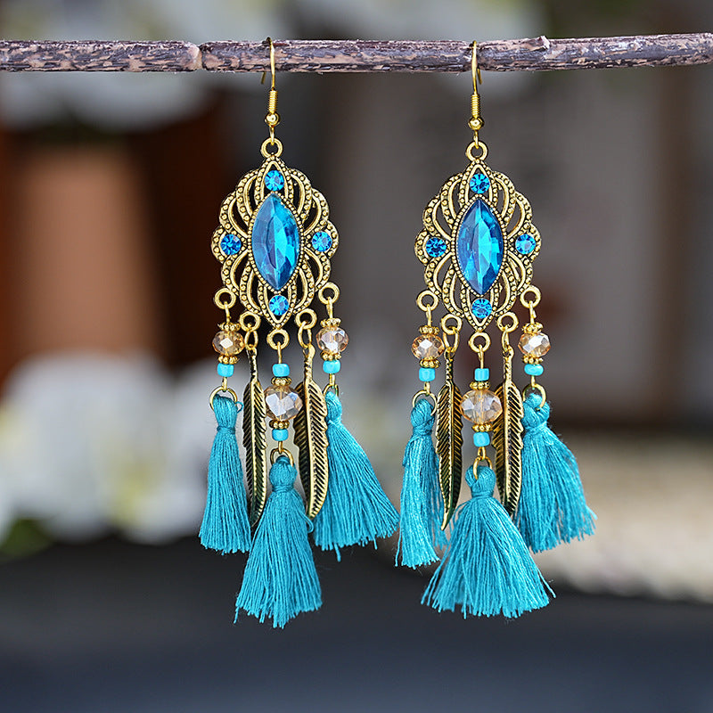 Daisy Retro Oval Diamond Tassel Leaf-shaped Earrings