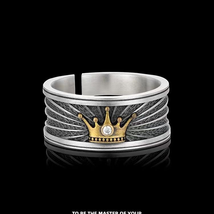 Men's Antique Finishing Opening Fashion American Crown High Ring