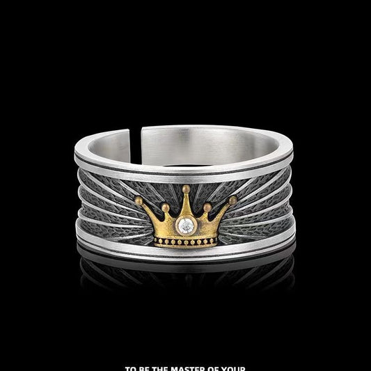 Men's Antique Finishing Opening Fashion American Crown High Ring