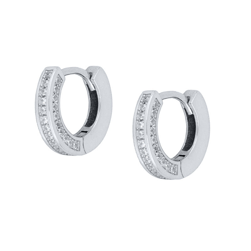 Sier Needle Light Luxury Geometric Inlaid Zircon Ear Simple Fashion Earrings