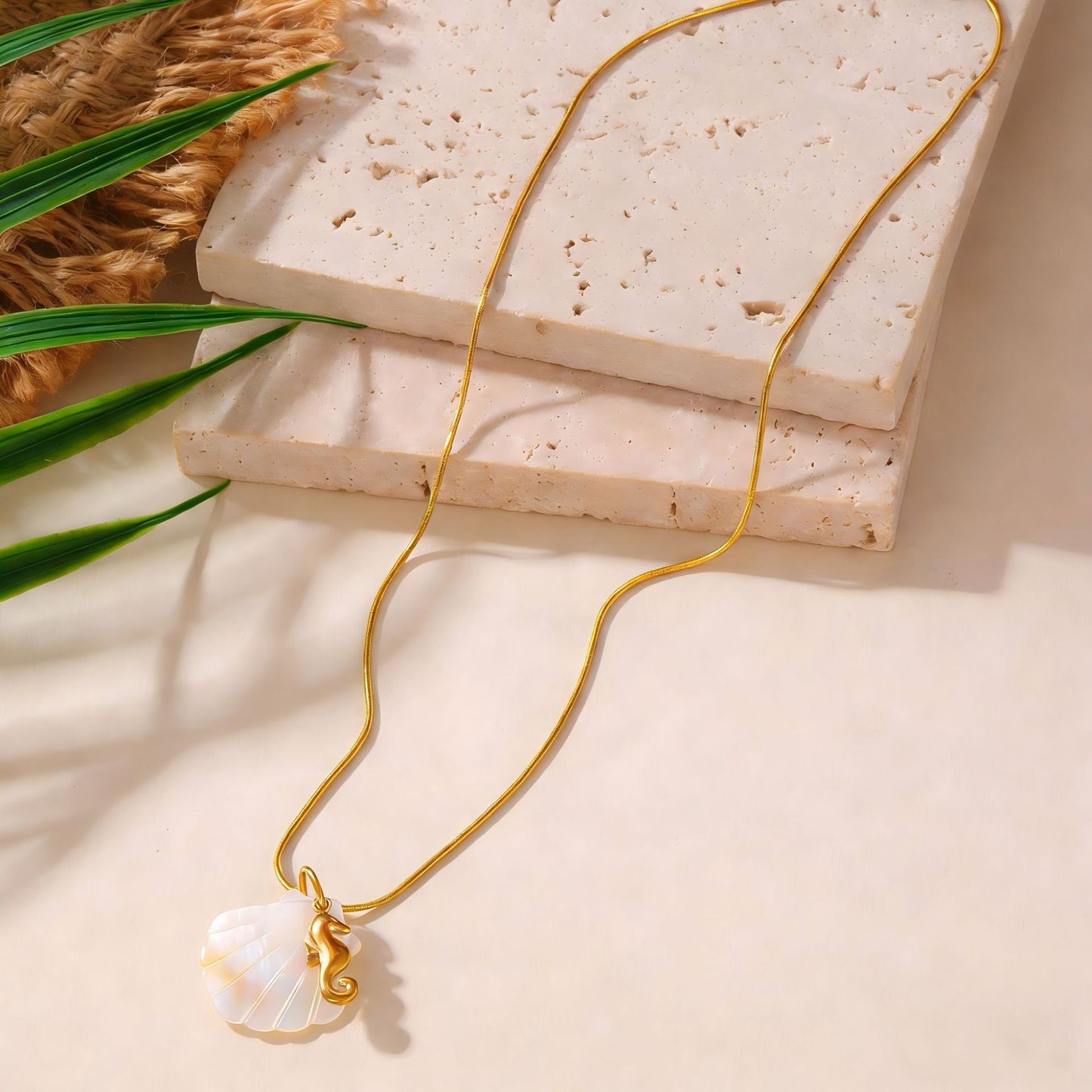 Ocean Female Vacation Style Seahorse Starfish Scallop Clavicle Chain Gold Necklace