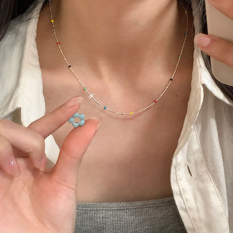Women's Light Luxury Minority Twin Glaze Flowers Fresh Stylish Retro Minimalism Necklaces