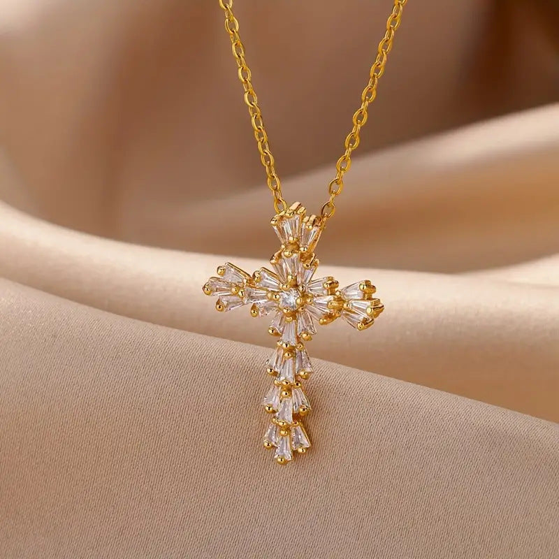 Women's Copper Micro Inlaid Zircon Cross Temperament Entry Pendants