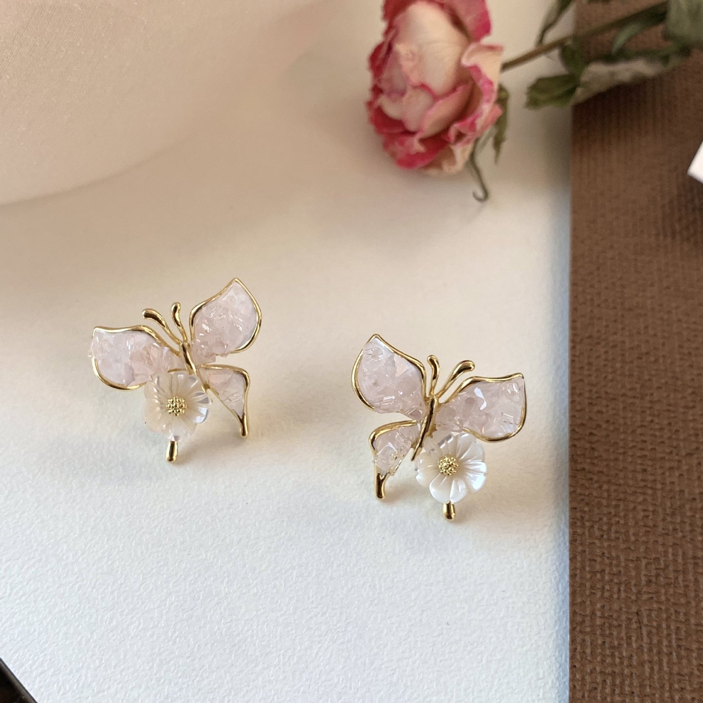 Debris Gradient Crystal Flowers Butterfly Female Special Interest Earrings