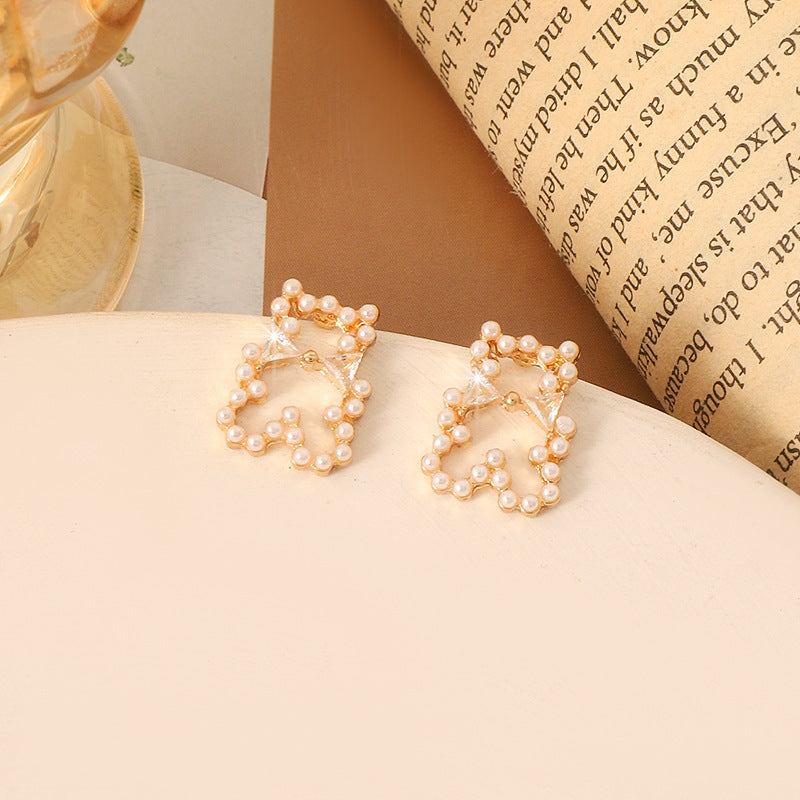 Simple Retro Sier Needle Pearl High Sense Ear Earrings