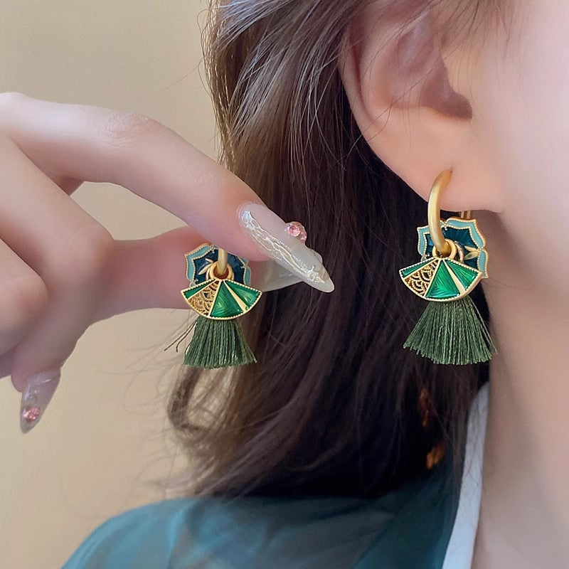 Glazed Fan Eardrops Female Niche Advanced Design Multiple Ways To Ear Buckle