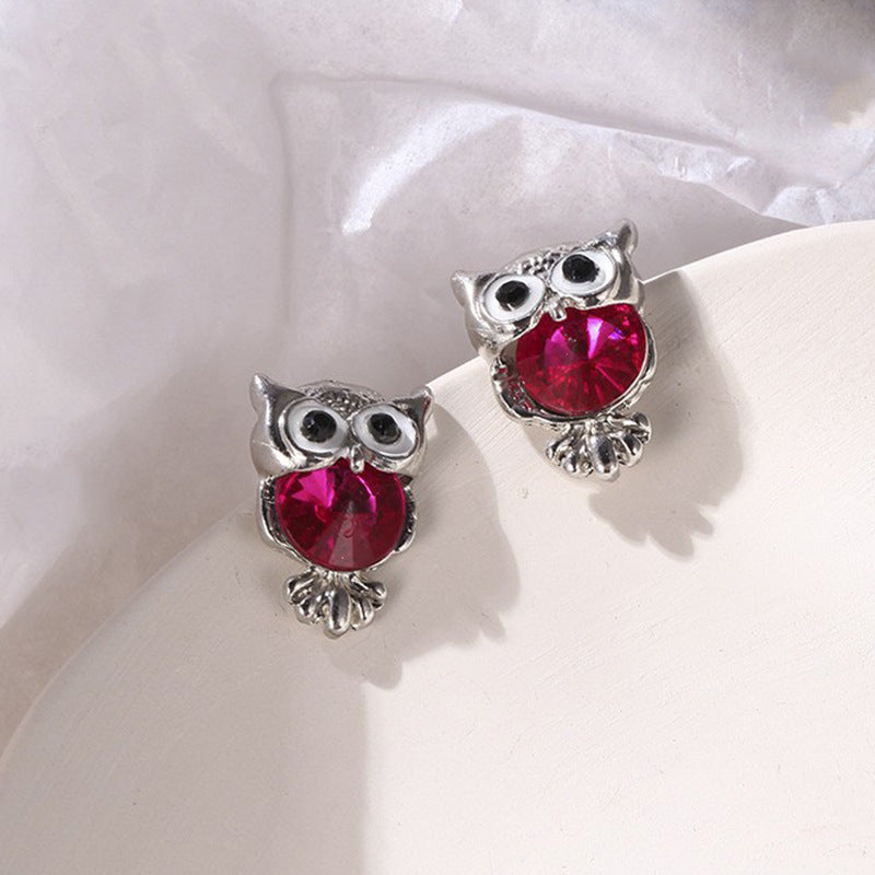 Owl Zircon Personality Simple Retro Frosty Earrings